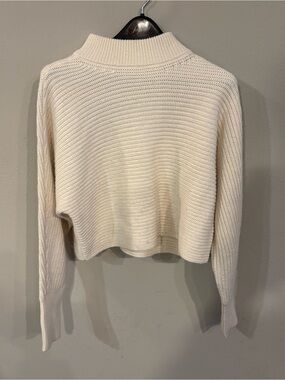 Gianni Bini Cream Cropped Ribbed Turtleneck Sweater